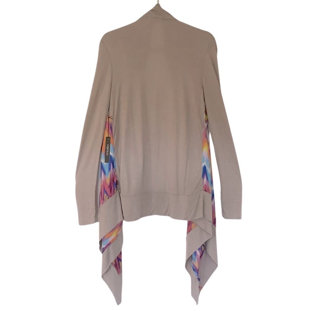 Vertigo Boho Open Front Drape Cardigan Tapue Multi Color Waterfall Jacket Medium - Picture 5 of 10